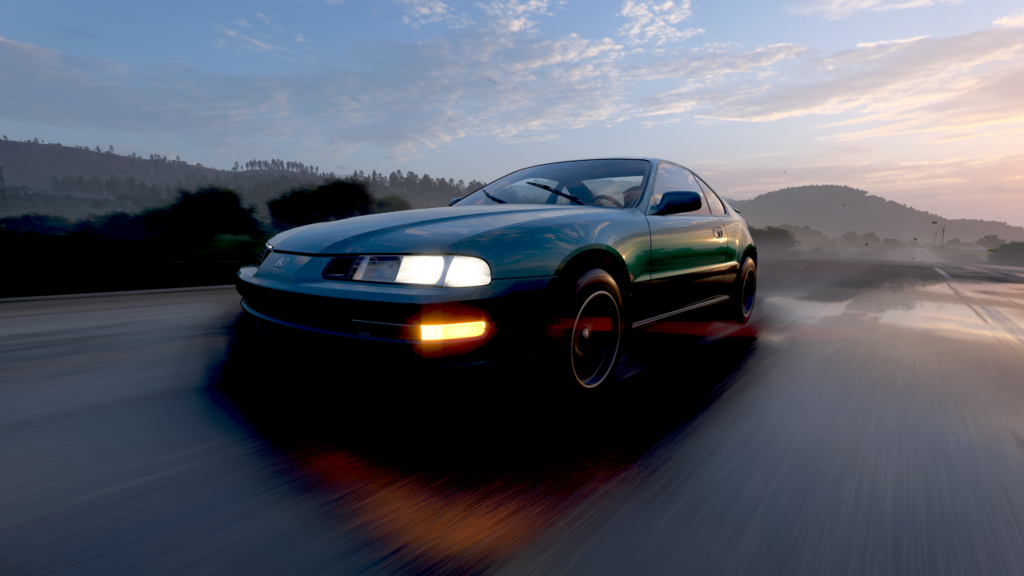 Blue-green Honda Prelude on highway - Forza Horizon 5
