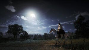Arthur on a night time journey - RDR2
