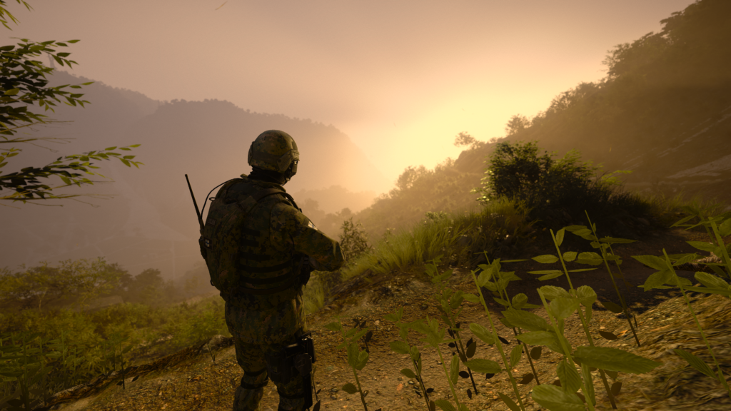Soldier looking out at mountain (warmer lighting) - GR Wildlands