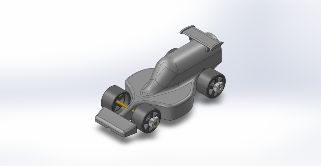 Isometric view of miniature CO2 powered f1 car project