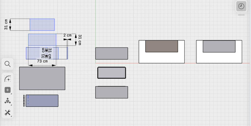 2D overview of monitor riser and assembly in Shapr3D
