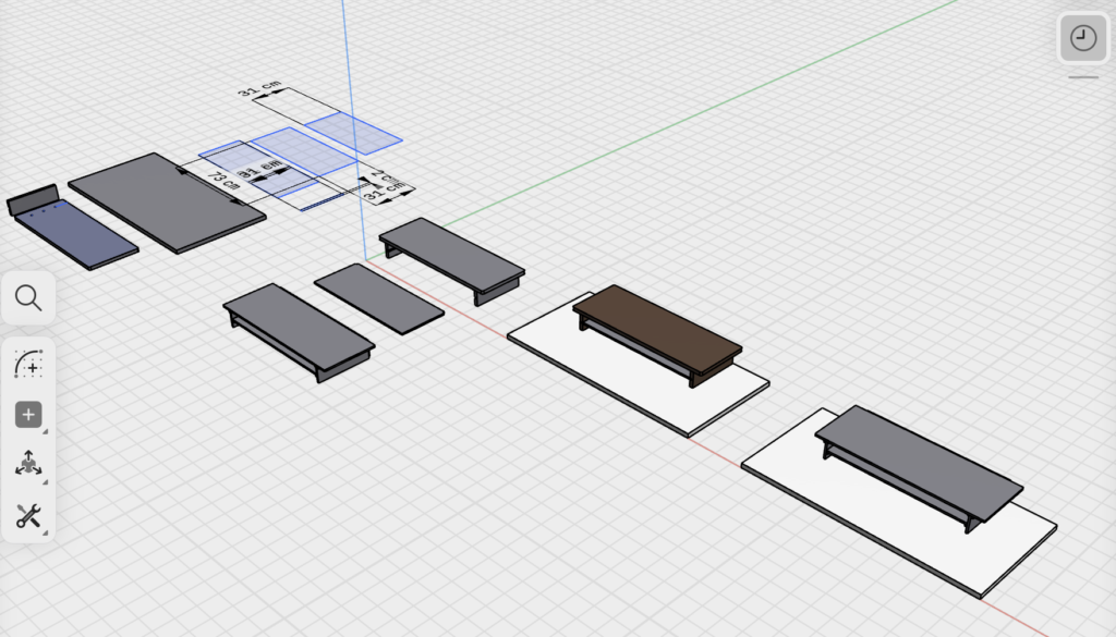 3D overview of monitor riser and assembly in Shapr3D