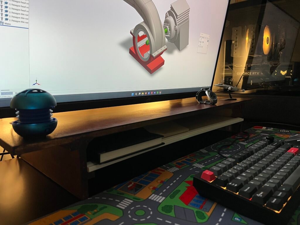 close up of wooden monitor riser